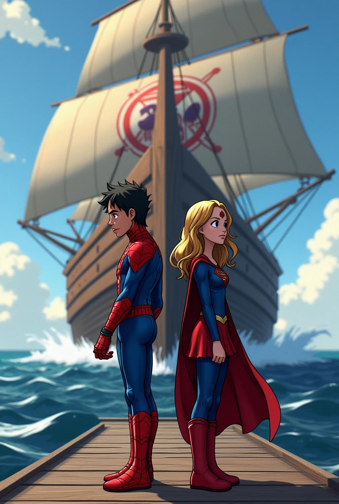 Full-body, a tall Batman in traditional costume and beard hugs and looks into the eyes of Captain Marvel,Has wild curly black hair, And their blonde son looked at them