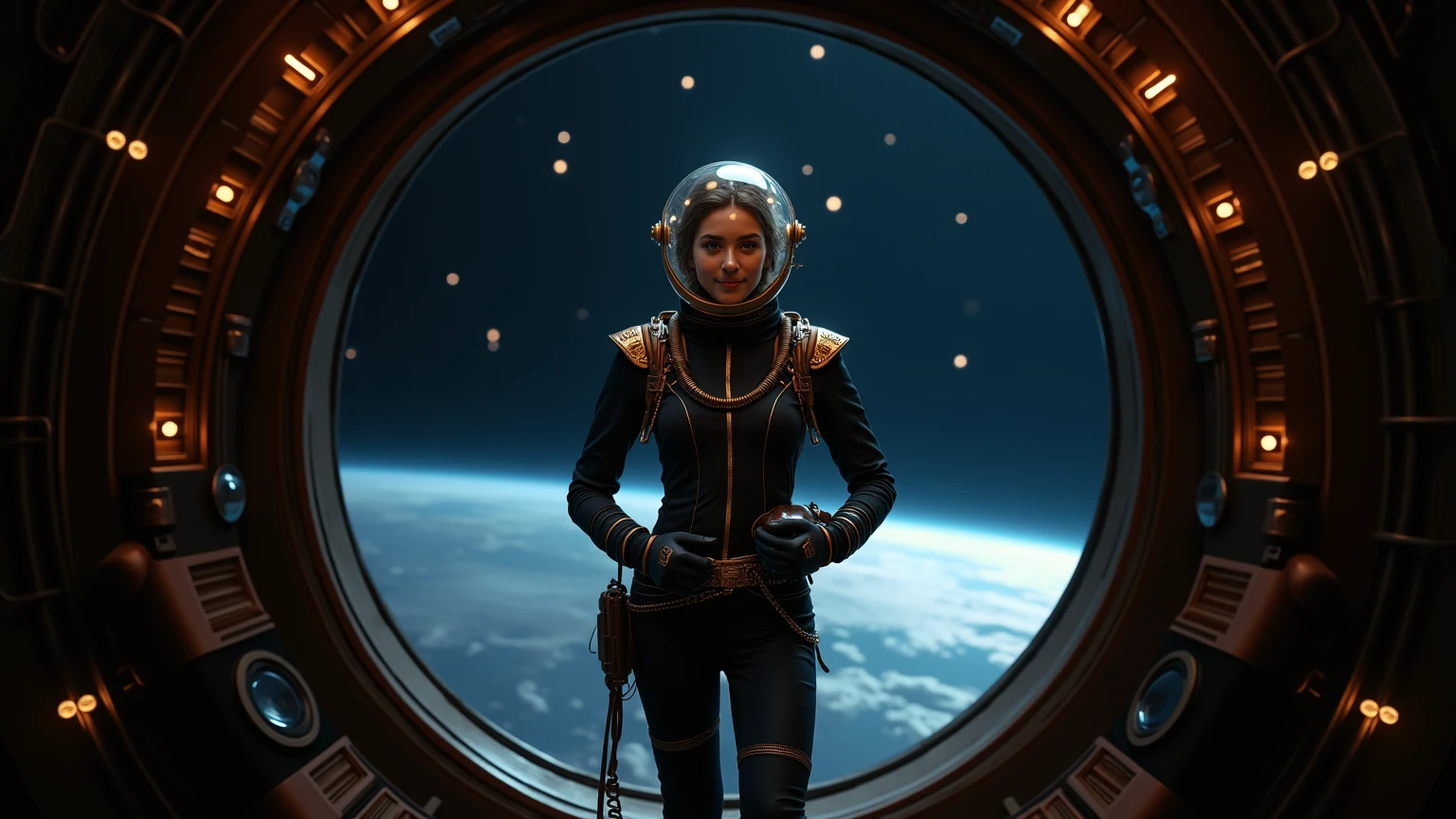 beautiful girl, beautiful face, beautiful eyes, beautiful girl, beautiful face, beautiful eyes, State-of-the-art technology, breathtaking, Extremely detailed,(masterpiece, Super detailed, hyper quality), (((wide shot))), Futuristic space station rendered in jewel tones, cinematic lighting, bright colors, in frame, ,photo r3al