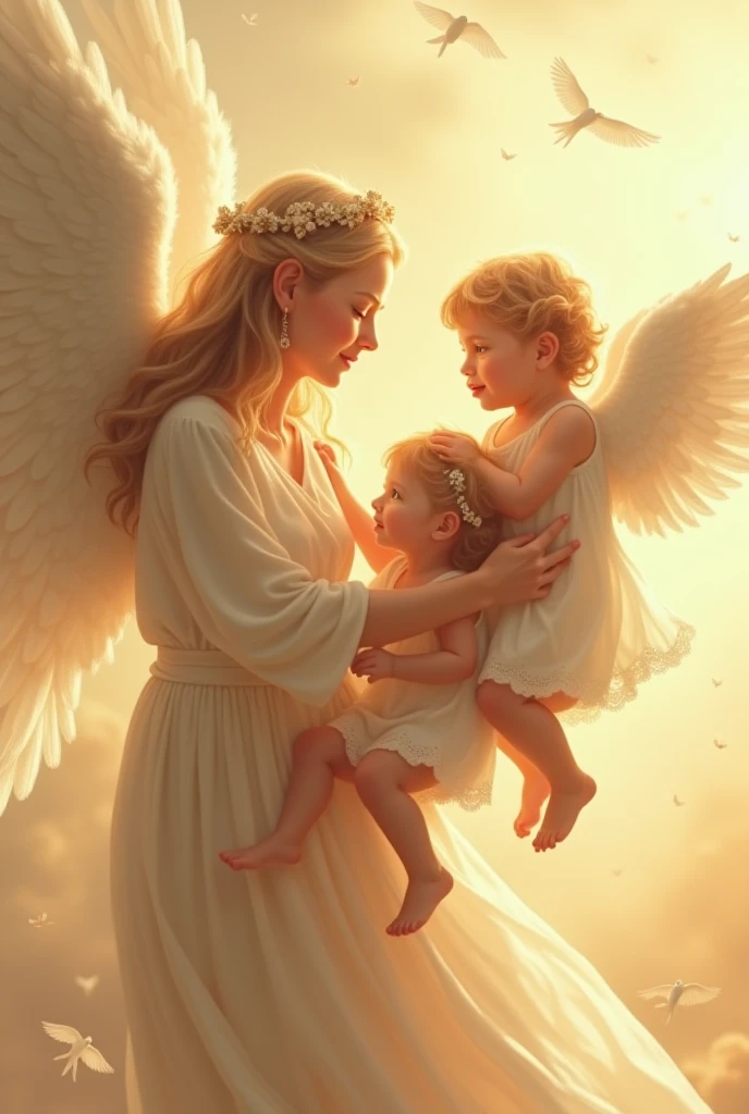Blessings of Angels、Bright background、heart mark、tenderness、A smile、Gentle、Baby Angel、jugendstil
