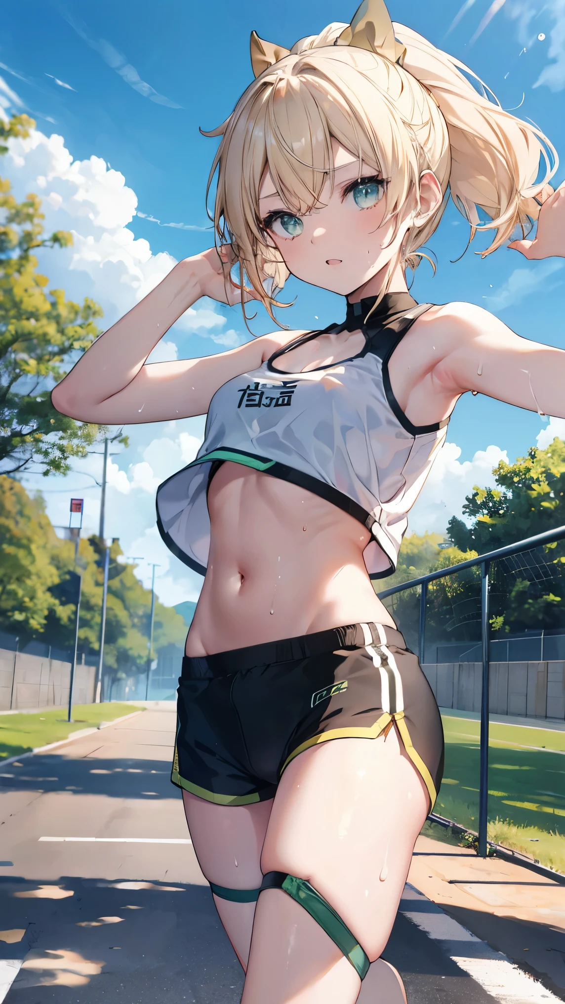 Tsunade from naruto, ((nsfw,1man and 1woman,having rape,raping)),(During a martial arts match、simple boxing ring)、((perfect anatomy,realistic,:1.3,RAW Photography:1.3,masterpiece、highest quality、Ultra - High resolution、High resolution、Highly detailed CG、8K)),cowboy shot,1 female,solo,20 year old beauty、female martial arts athlete、beautiful detailed face and eyes,big and gorgeous eyes),dark blue eyes,(blonde hair,short bob hair,bangs),(large breasts,slender body,small head:1.4, toned body, gleaming skin,oily skin,shiny skin),((injury,sweat,Bruises from being beaten a lot:1.5)),(grass green sports bra、grass green sports shorts、yellow open finger gloves)、simple martial arts ring、dim lighting、underground、Audience in the background、
