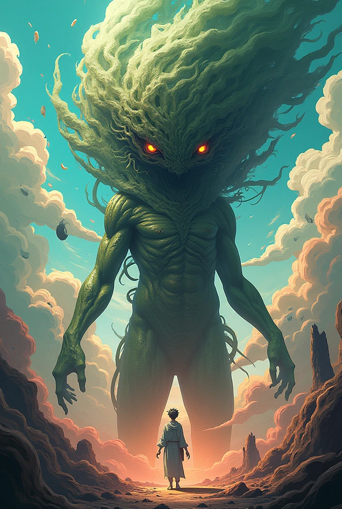 (anime) illustration of cthulhu (wearing blue jeans), green skin, full body, standing, waving at the viewer, high quality, studio ghibli <lora:cthulhu-beta3-000009:0.8>