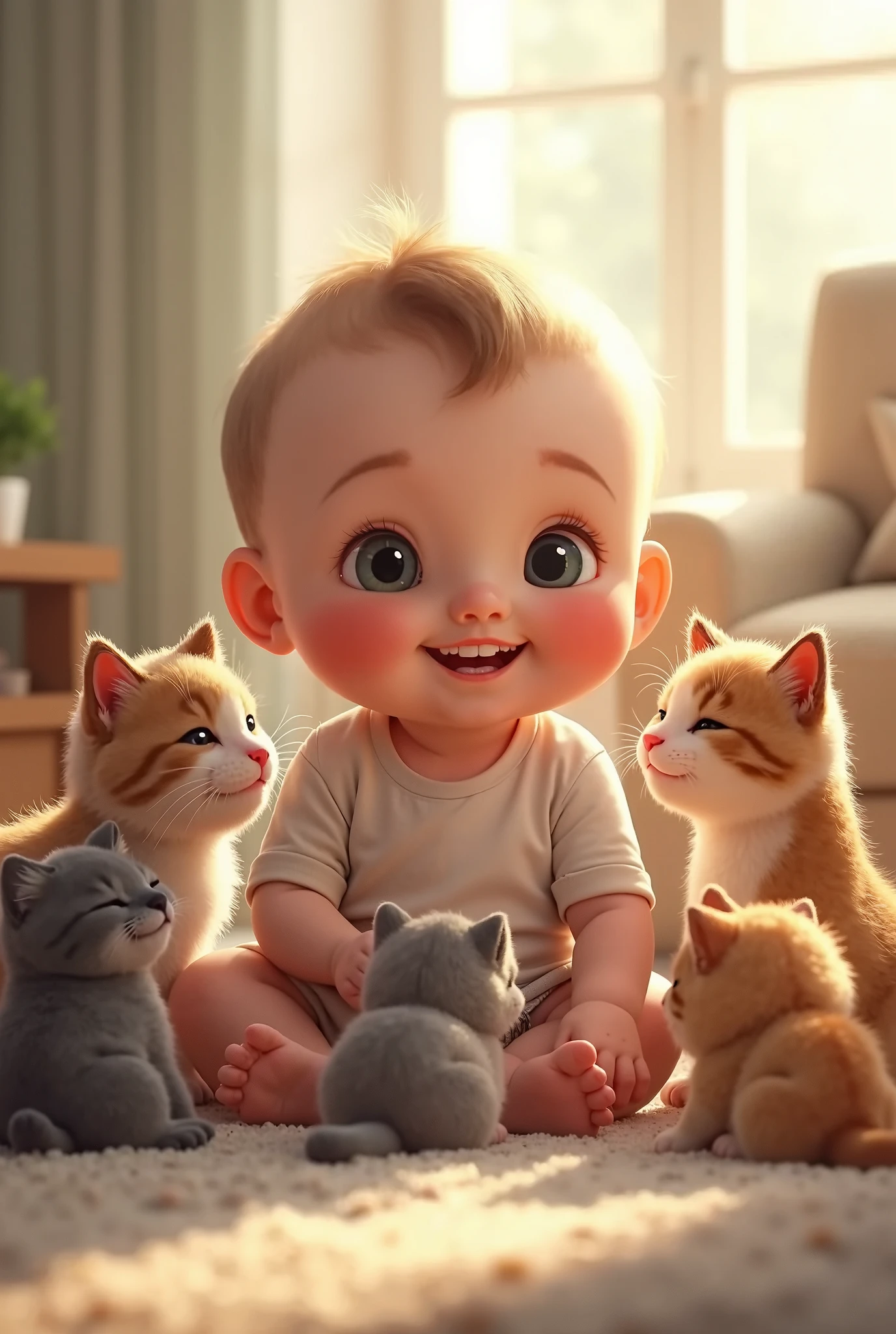 A baby pics with cats