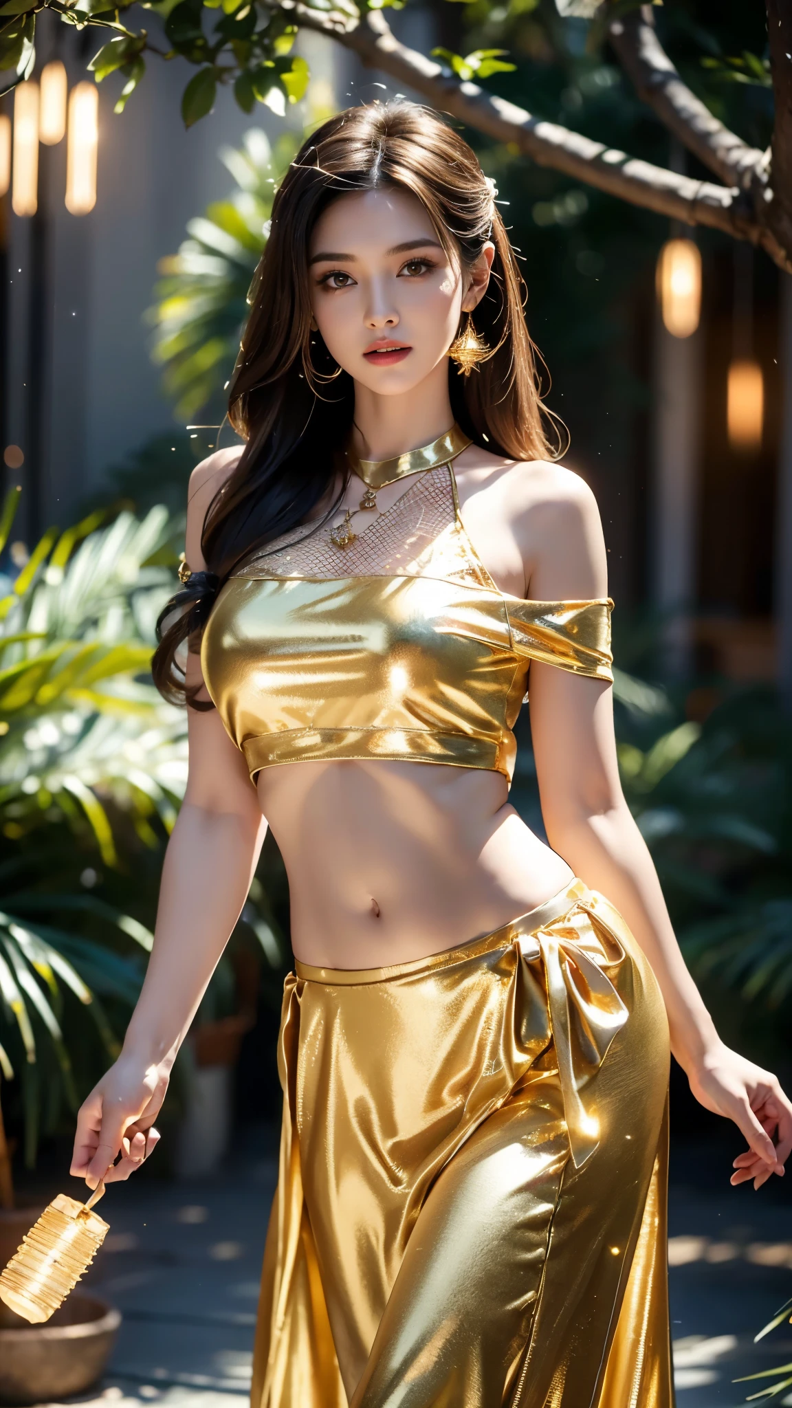 Beautiful anime girl, 8k, stunning visuals, sexy dress, hot outfit, queen, shining eyes, hot figure, navel 