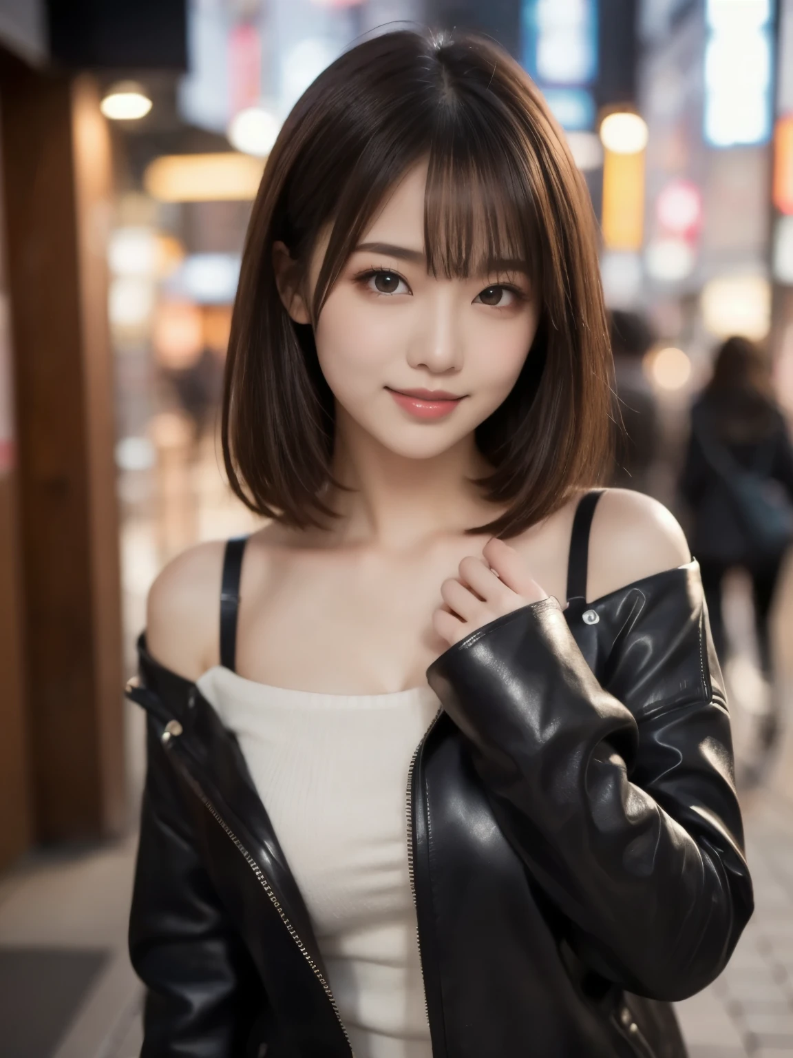 Tabletop,highest quality, masterpiece, Super detailed, High resolution, 8K Wallpaper, Perfect dynamic composition, 20-year-old girl, Detailed and beautiful eyes, beautiful long straight hair,Trendy winter fashion,Small breasts, Natural color lips, Bold sexy pose, A shy smile, Cute woman, Elegant face,Slim Style, Tokyo, Big eyes,Sexy shot of the camera, Winter Fashion,Perfect and beautiful face,Elegant Winter clothes,Off the shoulder,Put on a jacket,Perfect and beautiful face,Winter clothes,Beautiful chest,Off the shoulder,Put on a jacket