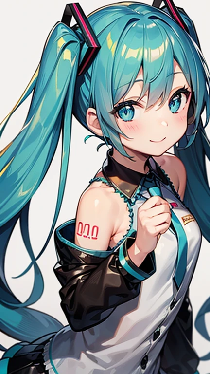 An anime girl with long hair and blue eyes is posing for a photo, Mikudayo, Hatsune Miku, Portrait of Hatsune Miku, 初音Mikuのポートレート, 初音Mikuのショートヘア,  vocaloid, Miku, girl with turquoise hair,  anime style 4k with AK5 rifle,  Pixiv Digital Art,  pixiv contest winners,  Twin Tails, ( anime girl )