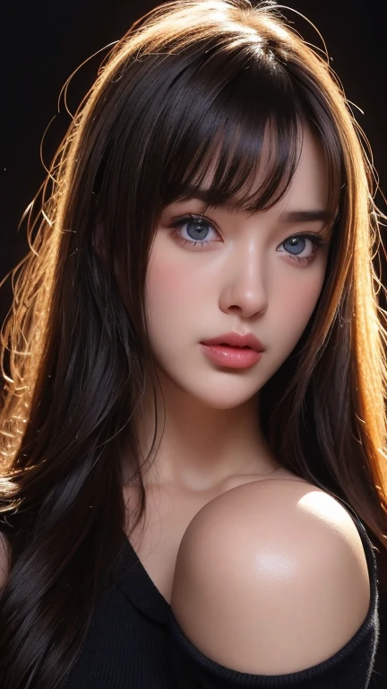 best quality, masterpiece,black hair, blue eyes, looking for, upper body