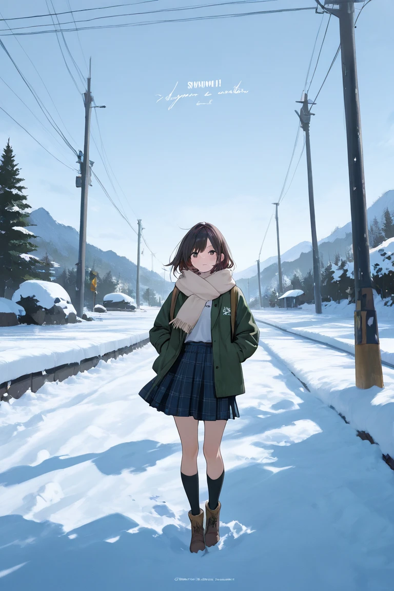 snow, Outdoors,  M lettering,  skirt 