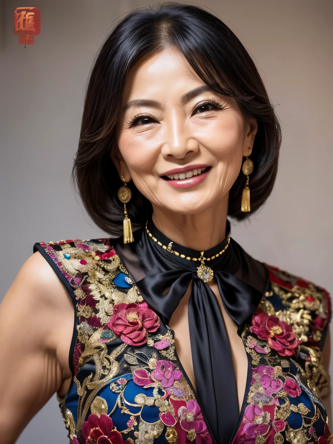 79 Mom MILF Chinese Lady large earring Big choker navel piercing decoration A bracelet realisitic Gorgeous Madame Beautiful Mature Woman sexy Smile Gentle woman navel piercing 4K High quality