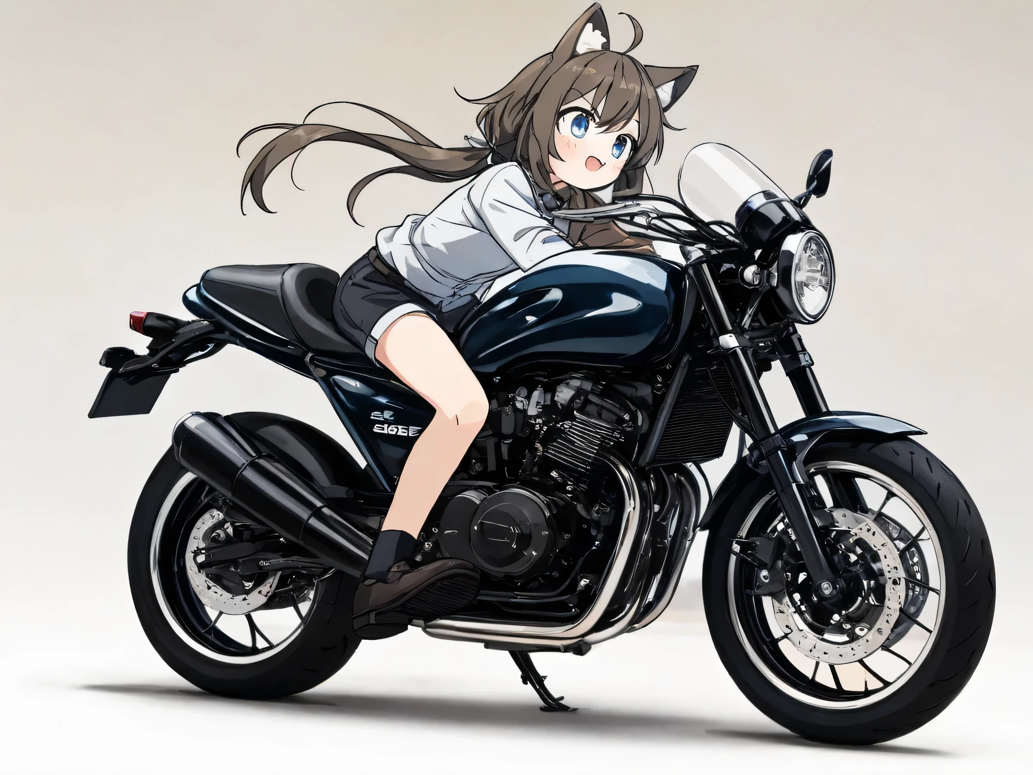 A girl is riding a motorcycle、 cute、anime