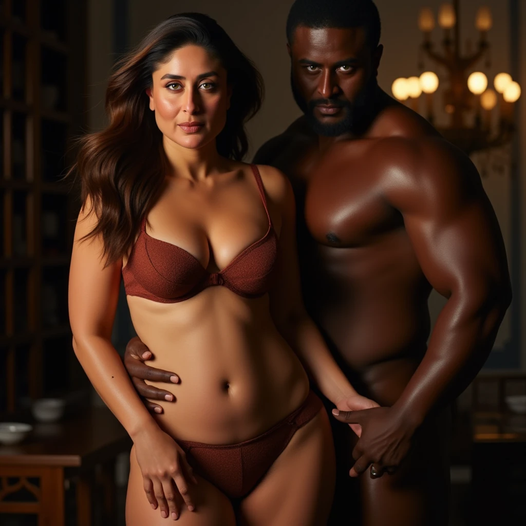 black man in suit hugging naked white skinned woman with short brown hair with small breasts wearing pink cape on sophisticated pink background, feather style, futuristic victorian style, Stratification, collage-like, focus stacking, Layered forms, textured fabrics, oversized items, Side view, buttocks, faces full face