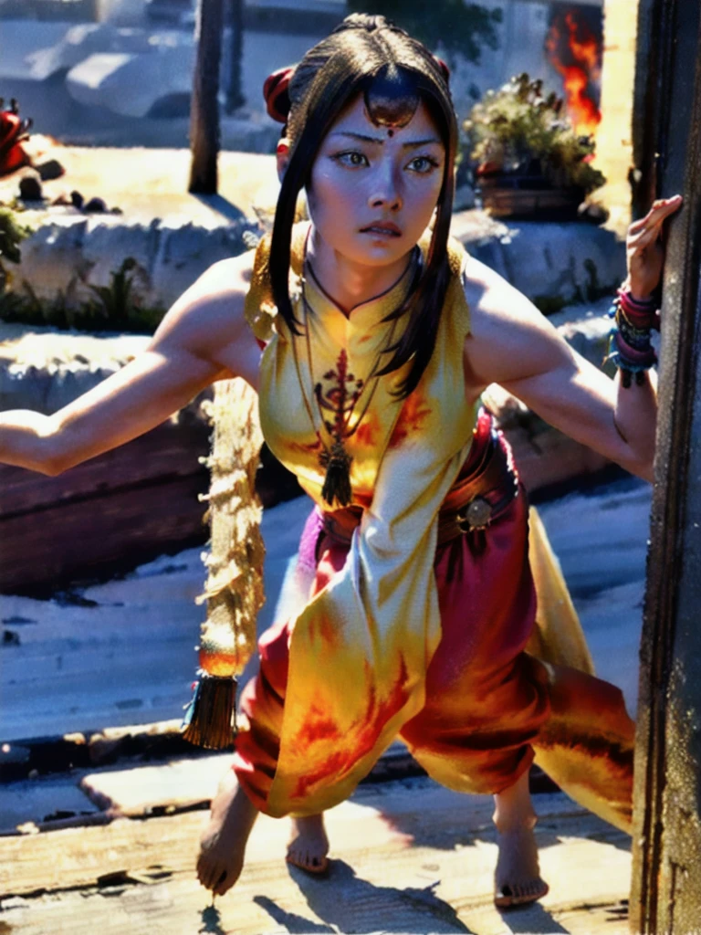 A Dramatic Javanese traditional dancer who dance in the middle of a bamboo forest wearing traditional Javanese clothing with good attitude looking as asian culture, cinematic, extreem realistic, extreem detailed, extreem Sharp, full body shot