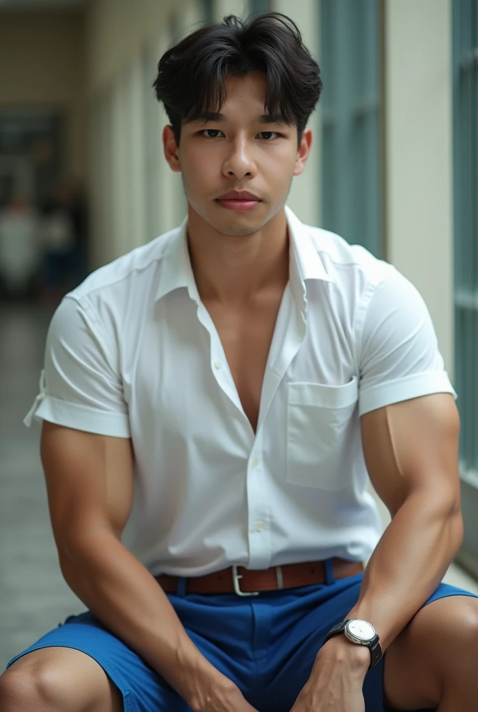 (masterpiece: 1.2),(CGI Art:1.3),(Realistic:1.5),(Post Processing:1.3),(crisp focus:1.3),10,1 man, smile, (Wear a navy polo shirt, jeans.) , Short Hair Hair, korea ,Torn body, facial hair, Indonesian, (High shadow detail),Pectoral muscles, Big arm muscles, blood vessel, Big muscles, Wide shoulders, athlete, football, Garden