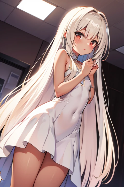 Angel、White wings on the back((1人の女の子Long Hair), (Star-shaped pupils, +_+, Symbol-shaped pupil, Sparkling eyes), (Open your mouth)), (View your viewers, A light smile, Off the shoulder)((Toddler girl)) (())((naked)) ((nsfw))Long Hair((See-through white baby doll)) ((She lifts up her transparent skirt to reveal her crotch))((She opens her transparent chest to reveal her breasts.))((No panties)) Leg spread