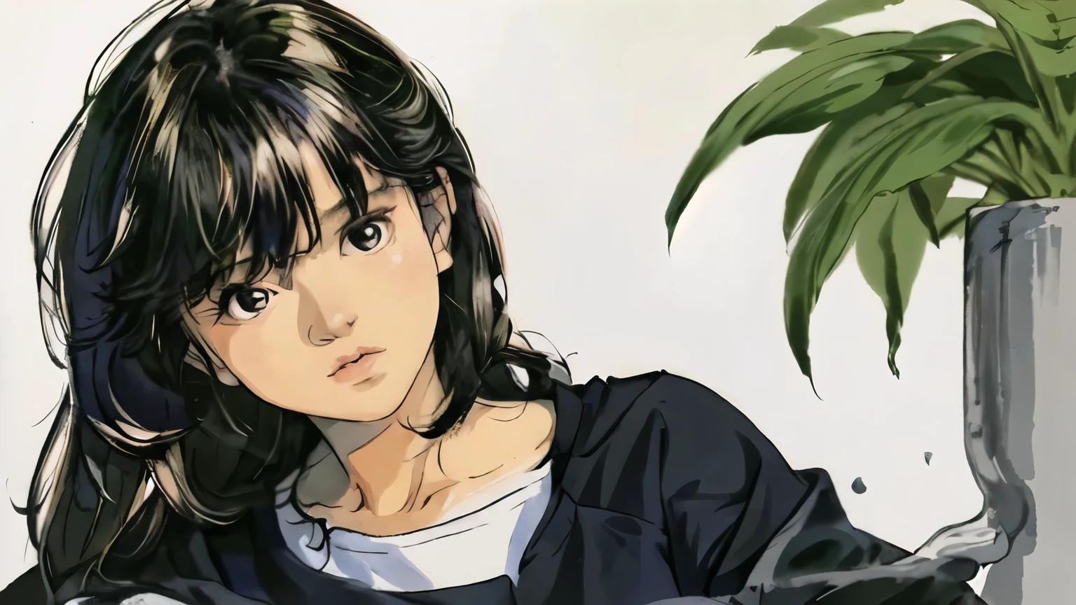 hotsquat, 1990s \(style\), katsuragi misato, 1girl, , black hair, choker, earrings, jewelry, long hair, small breasts, solo, white panties, squatting,street,rain, ,facing viewer, (looking at viewer), shirt, naked shirt, shirt tug <lora:shirtTugPoseLORA_shirtTug:0.6> <lora:hotsquat:0.3> <lora:90sv1.6R:0.6>
