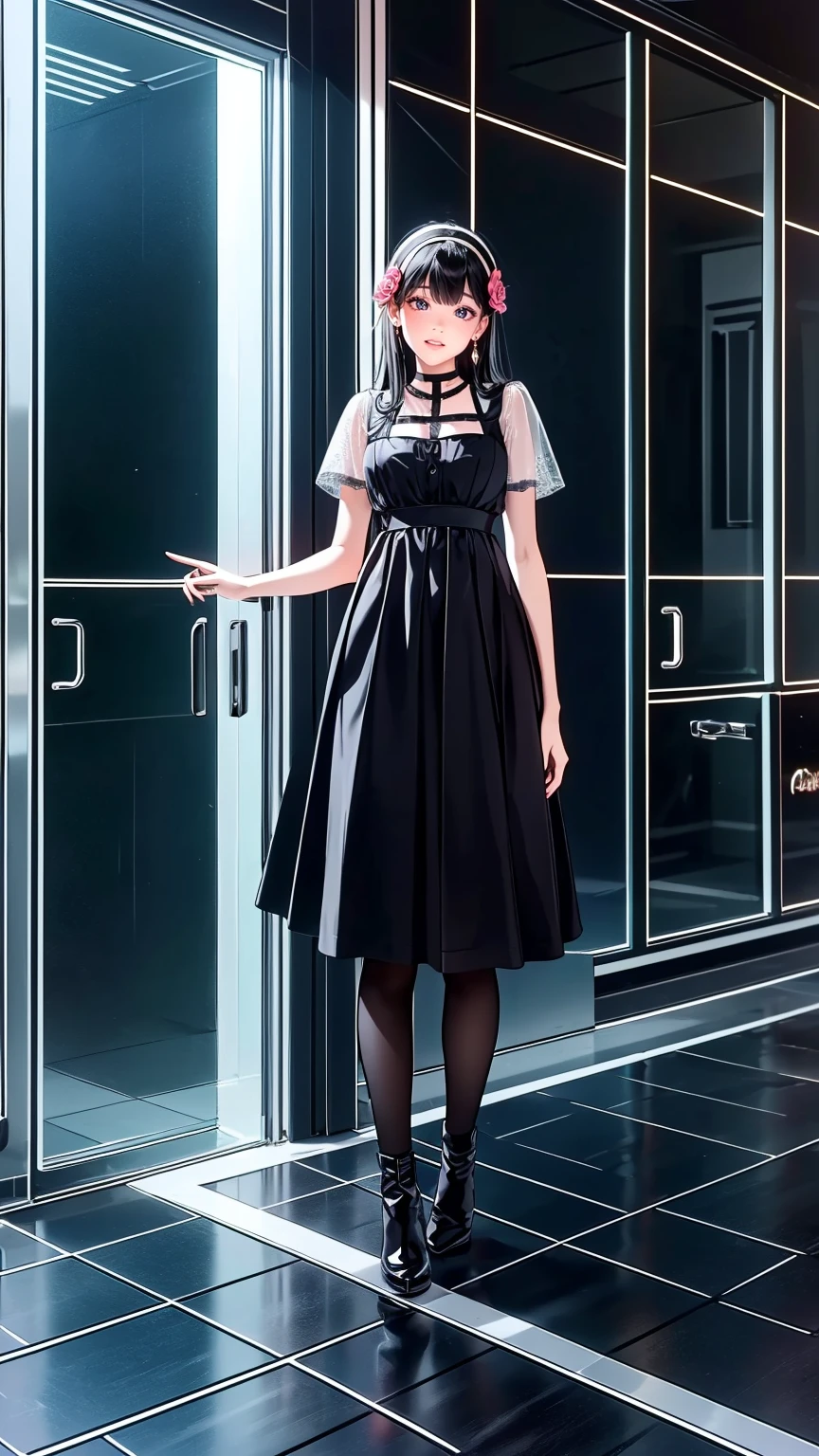 ( Masterpiece : 1.2), (    very detailed: 1.2), (    very detailed CG: 1.2), (    HD: 1.2), (最    HD), 8k,    animated illustration   , 、     Beautiful Girls、とても  cute天使、    pink gothic dress 、  cute、、smile、    Long Skirt、   Black Long Boots   、 grey pink pants  ，Turquoise Eye，  cute女性 ，street，   Candy Store   ， sign，European Buildings，slate paved ，Rose flower，
