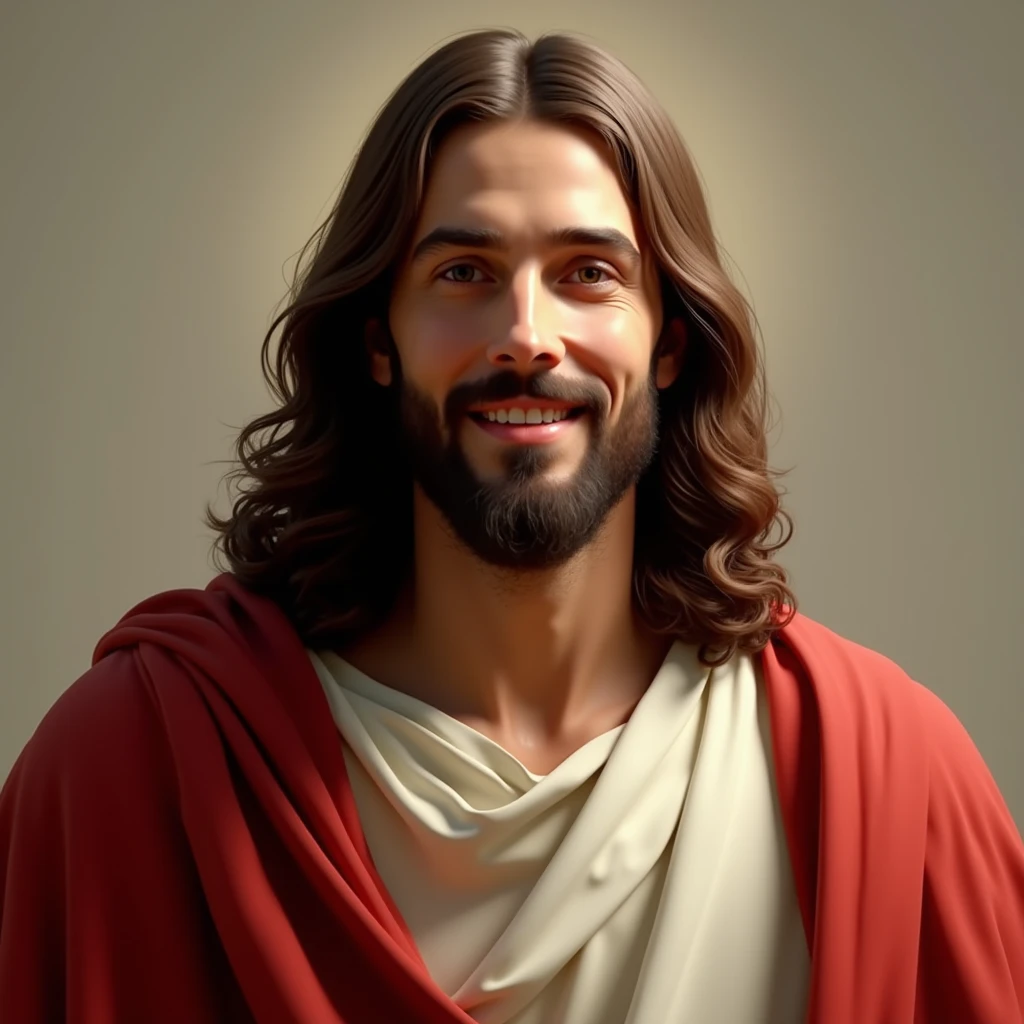Close up de Jesus Cristo sorridente com olhar alegre, arte digital, arte de personagem, arte HD, deviantart
