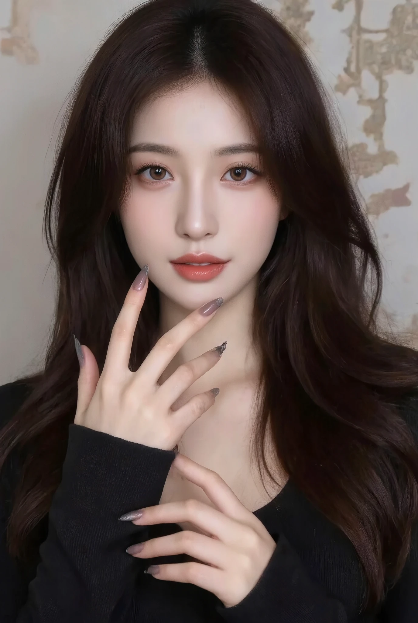 beautiful asian woman with long sharp natural fingernails
