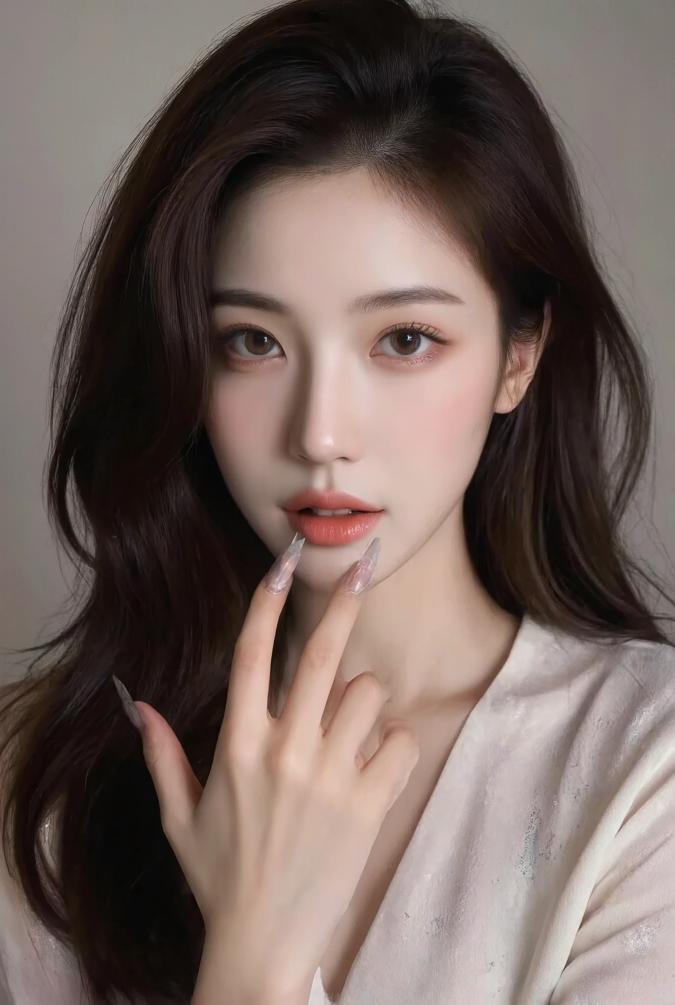beautiful asian woman with long sharp natural fingernails