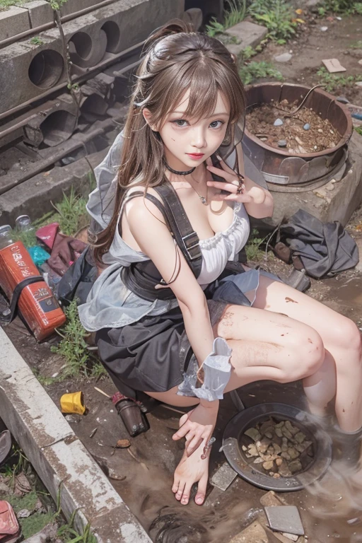 Realistic、highest quality、Clear photos、((Brick underground tunnel、Foul-smelling sewer、Dirt is scattered everywhere、Sewers filled with waste、There is a lot of trash and junk、The dirtiest sewer))、The bricks are covered with moss、((beautiful girls、Tight waist、Beautiful Face、最もBeautiful Face、Elegant face、Dark brown hair、Refreshing look、It looks fun、Happy expression、Joy in the filth、I'I'I'I'm happy even if it gets dirty))、(White tank top、Tangier、blonde)、((Long and beautiful legs are dirty、Lie face down on the filth、Girls with beautiful asses、Scoop up soil with both hands、beautiful girl'Iの髪はMuddyです、Joy lying in dirty sewage))、(((I want to smear filth all over my body.、Your hair is muddy with a large amount of filth、Muddy、Stick your butt out.beautiful girl buried in a pile of dirty garbage、There is a lot of dirty trash、Dirty waste)))