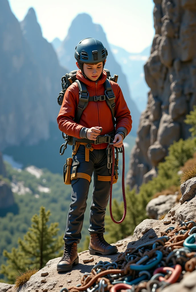 FELIZ, Cute boy with his light brown french bulldog on an adventure., cabelo curto, cabelo castanho, escalando a montanha,  brilhante, Surrealismo, Minimalismo, Pixar, UHD, 1080P, HD, 8k, pele texturizada, detalhes altos --auto --s2