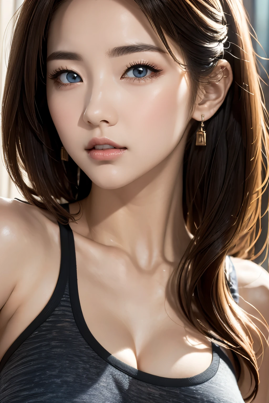 tmasterpiece,Best quality,动态照明,(The most beautiful eyes,二重まぶた,Lying silkworm,long eyelasher:1.6),((cloudless sky, Need:1.3)),(((16K resolution,Camera shot,The most beautiful woman in the world,Photorealistic,Realiy:1.8)))((Highly detailed skin texture,Extra-large capacity:2.5)),Focalors:1.2, (full bodyesbian, Slim abs,Long legs, Corrected legs,correct hand,perfect figure beautiful woman:1.2), Korean model,model in Japan, ((Random hair, cleavage,huge tit:1.4)), (Creative three-point swimwear,Very little cloth:1.4), ((sea beach、sandbeach、pools of water、small stream:1.3)),(Snow-white skin,Pure and beautiful,Pure,Beautiful feet,choker necklace,Redlip,Open your mouth slightly,ssmile:1.3),((Messy hair,Ultra-fine hair:1.4))。