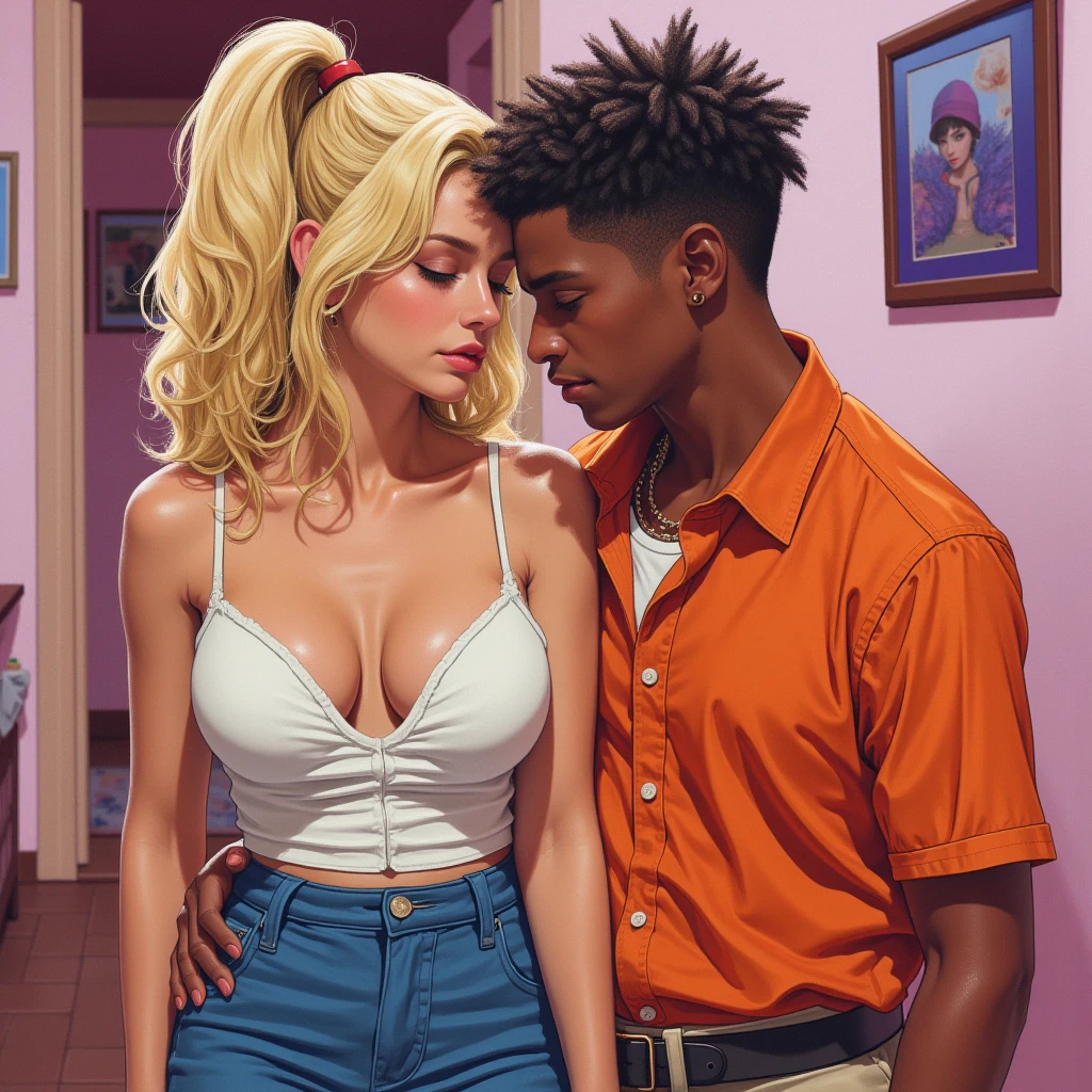 (Best quality, mastery) 1 handsome black man and one pretty black woman, relaxed, romantic, comfy clothing, night time, heads close together, eyes closed, cute, beautiful couple, cuddling, peaceful, view from above, perfect bodies, beautiful face, ebony noses
masterpiece, overhead lighting, highy detailed, clarity, multilevel detailing, blurry background, UHD, masterpiece