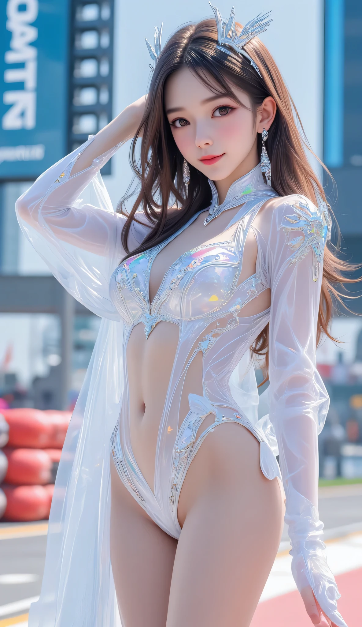 8k, realistic, (((beautiful Russian young woman)))), (((slender body)))), (beautiful))), small breasts, sunlight, clear, delicate, professional photographer, photography, coat, CG, (transparent underwear)), (transparent underwear)))), (one leg raised)))), floating, full-body, long hair, ((((open leg)))),, model, side breasts, unworn, art, art, shiny and glossy、water、light blue and white、in a striking extreme cool style shiny blight pearl see - thru blue outfit, incredibly detailed, blight, Ultra gorgeous brilliant holographic, glitter particles, jewel tone confetti, hyper detailed, ultra photorealistic, clean sharp focus