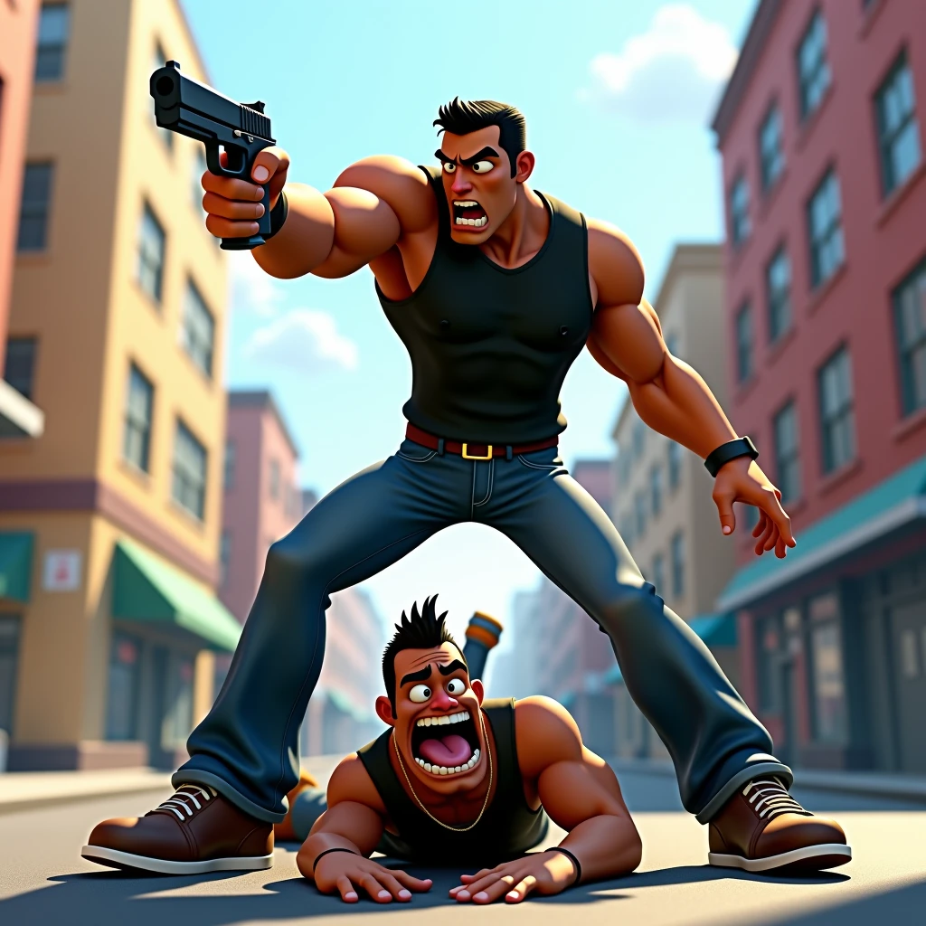 . **Scene 3: Felix Dodging and Slashing**
- *Prompt*: The muscular figure with a black cat’s head dodges to the side as a thug lunges at him. Felix’s human-like hand, with claws extended, slashes through the thug’s arm, sending a spray of blood. The thug’s face twists in pain, his knife falling from his grip. The scene is intense, with motion blurred to show the speed of the attack.