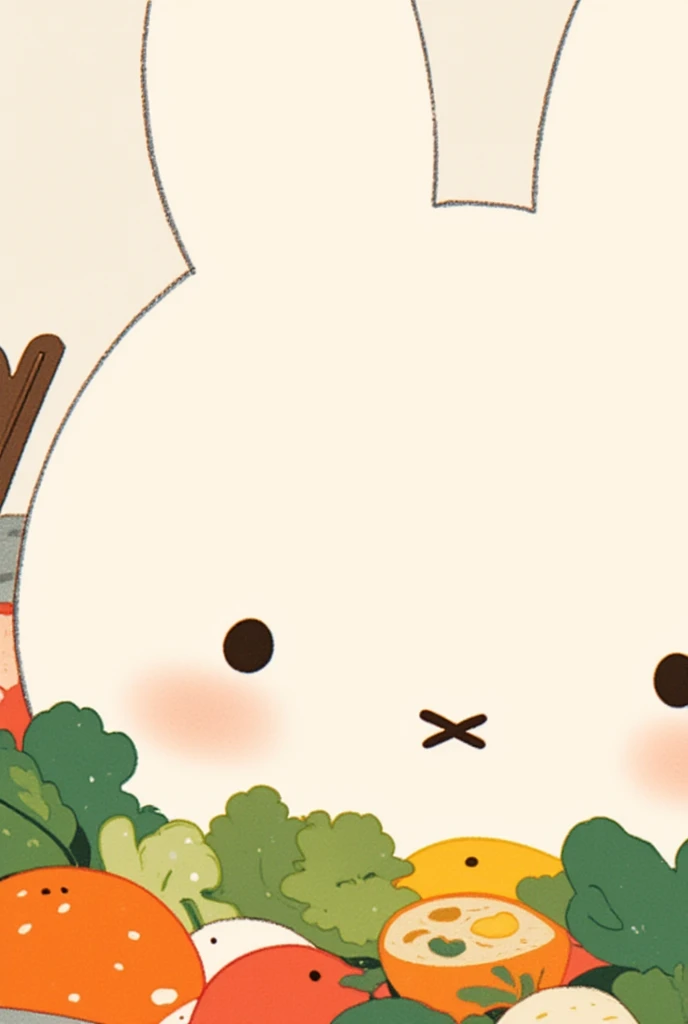    close-up showing head and navel {x} Miffy Rabbit in shopping basket with food,  Miffy's Mouth "X",storybook illustration  ,  close-up view   ,     close-up view   ,     60s Cartoon    ,     for picture book illustration   ,     full color illustration   ,     Additional Details    ,     60s style anime   , picture book cover  , close-up,     close-up view   , mid closeup  ,Anime pop    ,    Minimalism   ,    textbook color illustration   , ,   lens book picture   ,  Print!,     lens book illustration    ,    lens book illustration   ,   Animated Movie Stills  ,   vignette illustration  ,   close-up view ,   close-up view ,   full color illustration  ,   picture book illustration  ,  miffy art   