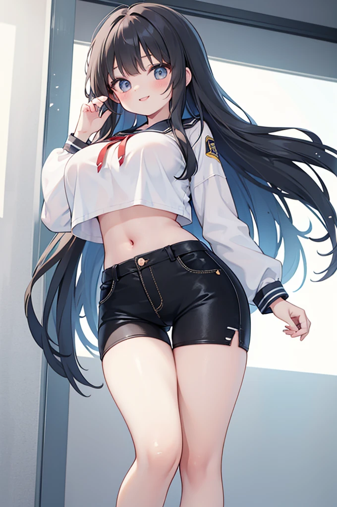 1girl huge large breasts,Petite,独奏,length hair,skirts,Water collar,Belly button,Zob,Black dress 7,mini-skirts,Bare feet,Look-through,décolleté,Crop top,Crop top,Pleated skirt,The water,school dress,Midgastric,Battle Robe,serafuku,Extra long hair,Whole human body,micro saia,Bare shoulders,Camisa blanca,Bare legs,Wide hips,clong legs,seios gigantescos,Blackwater collar,Hair bangs,stomach,Blue collar,Parting lips,Floating hair,to stand,legsupsexm,She was wet underneath,embarrassed, (NSFW:1.5)
