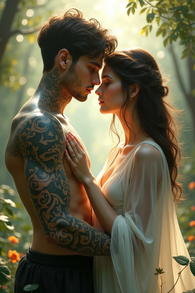 Male god short dark hair with muscular body sexy bad ass with tattooarm and body kiss goddess
