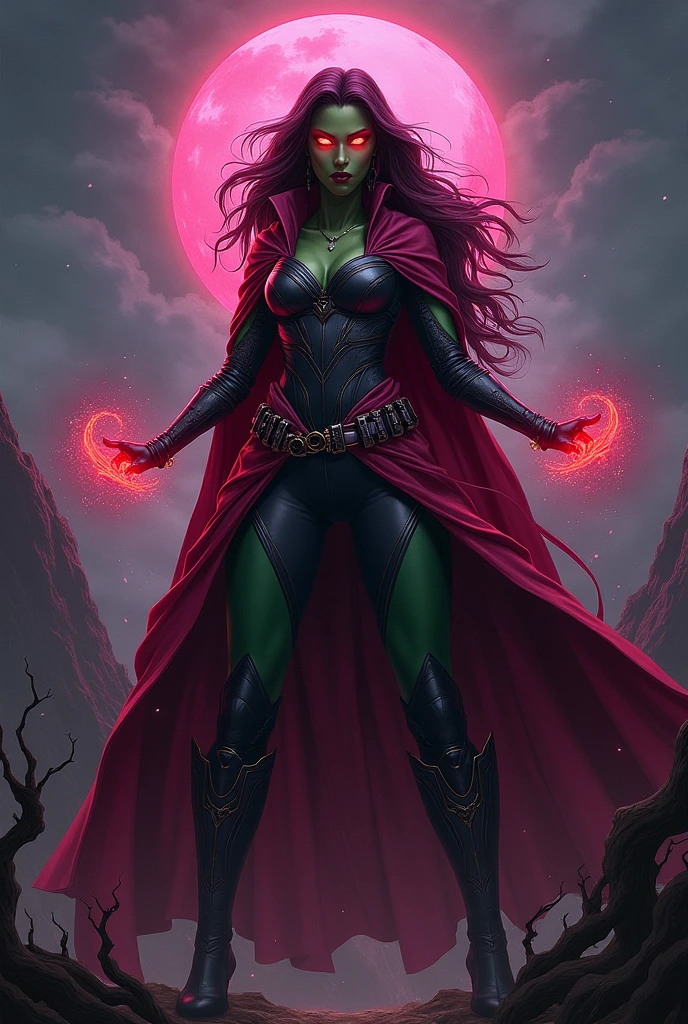((stsapph2024)) a beautiful((jenna_ortega_v3 )) (tiefling colored skin, horns, pointy ears red skin )) with ((green skin)), curly black hair, (((wearing a violet suit))), floating in space, 5 detailed fingers, high quality, masterpiece, photorealistic, raw photo, depth of field, full body
