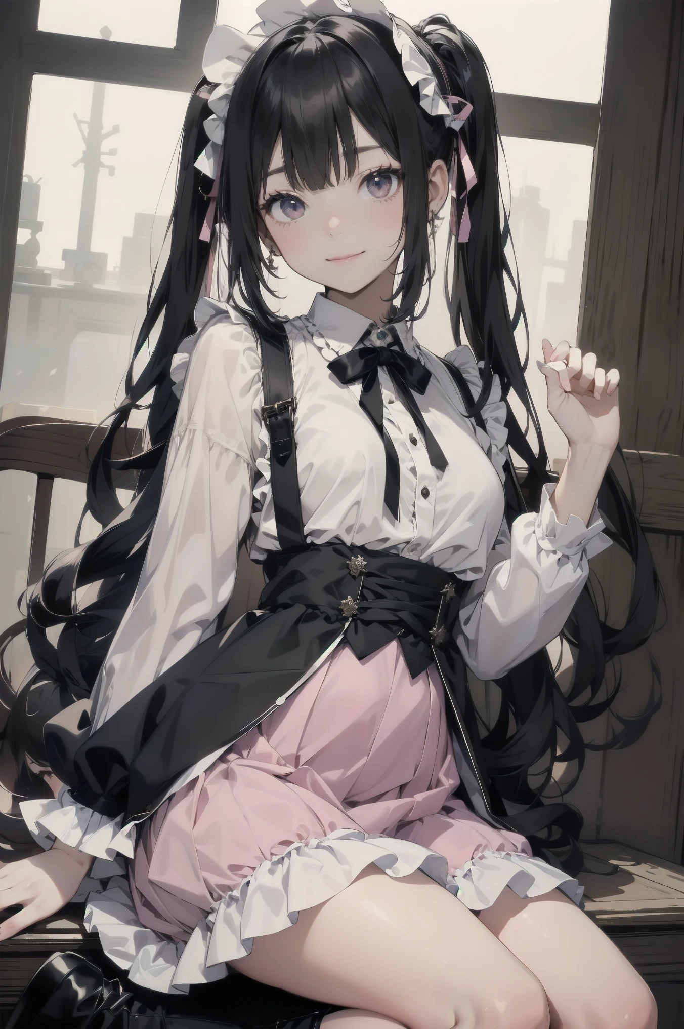  Beautiful Girls、とても cute天使、Pink ta Dress、 cute、smile、 Long Skirt、 Black Long Boots 、