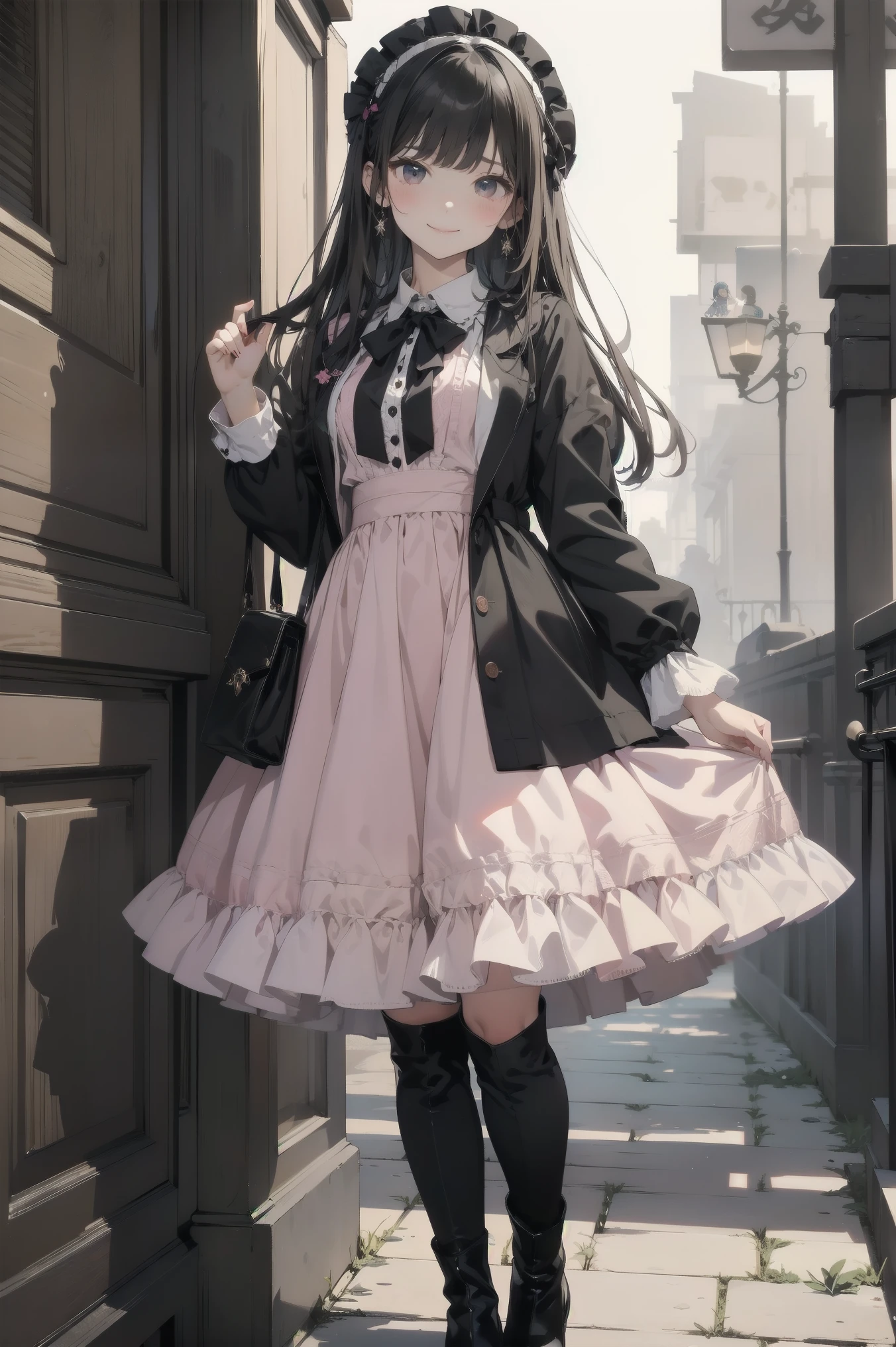  Beautiful Girls、とても cute天使、Pink ta Dress、 cute、smile、 Long Skirt、 Black Long Boots 、