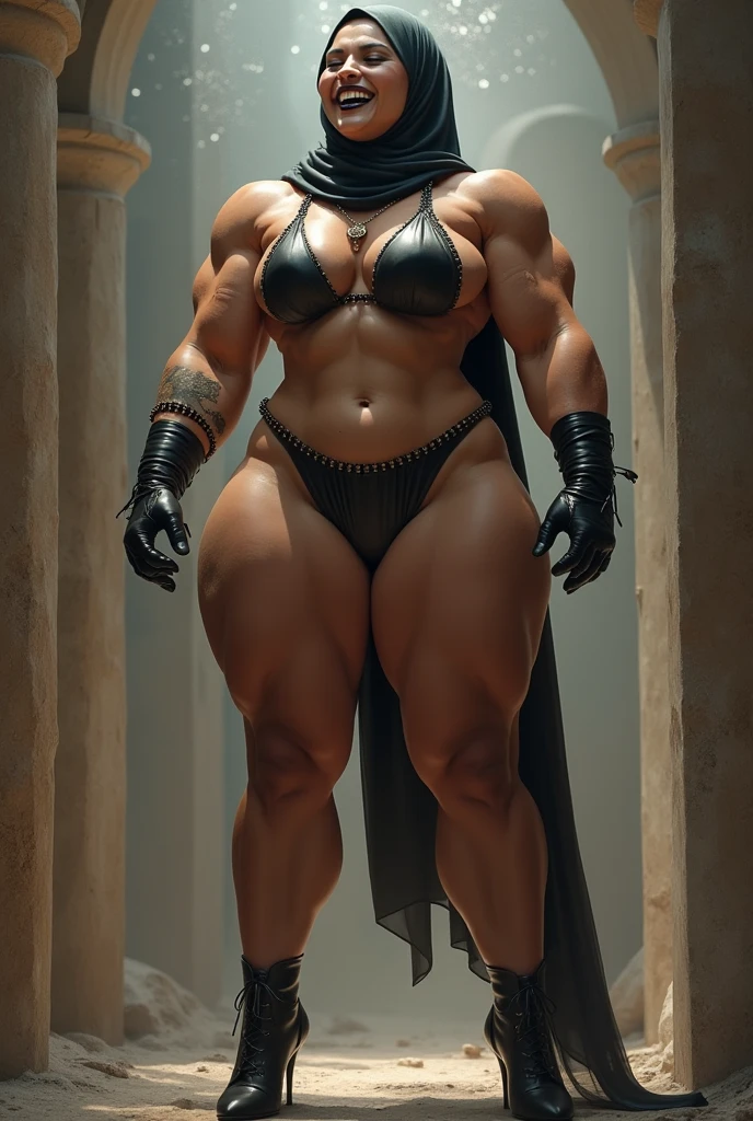 (Masterpiece, plain background:1.2) Female full body, standing straight symmetrical feet together, blood dark elf, dark skin, long messy white hair, short elf ears, circlet, yellow eyes, 1990s (style), female 1sologirl slingshot micro bikini, barefoot, bare handcuffs, shackles wristbands