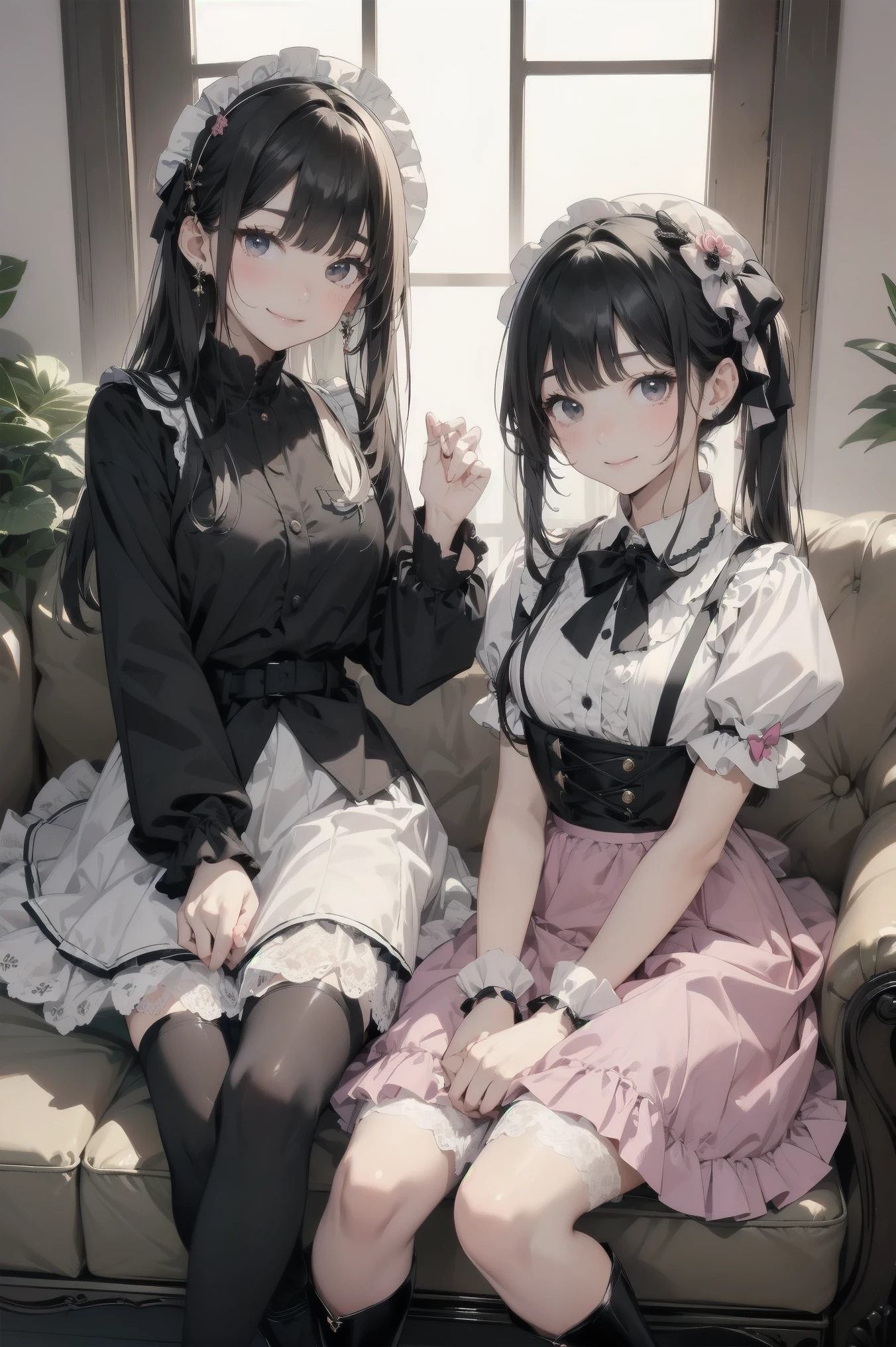 Beautiful Girls、とても cute天使、Pink Lolita Dress、 cute、smile、 Long Skirt、 Black Long Boots 、