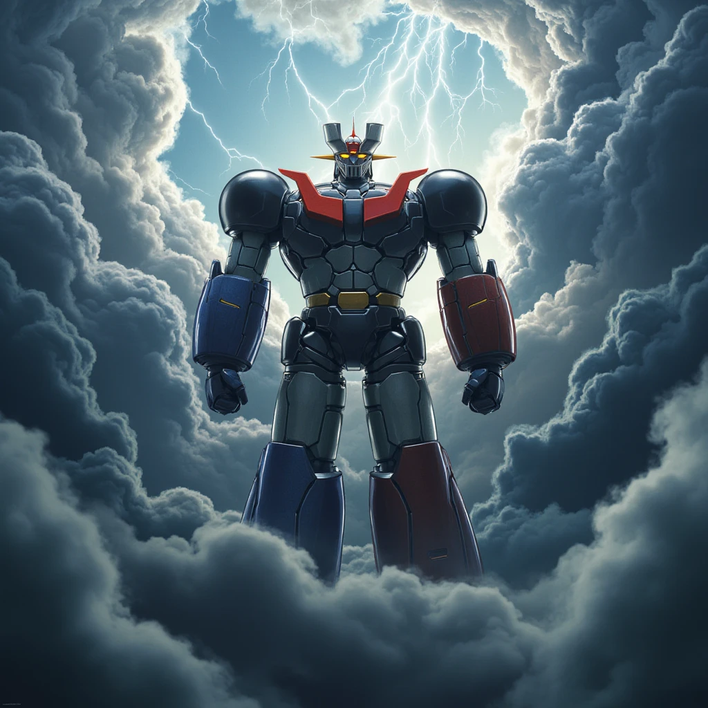  a very realistic giant version of the great Mazinger Z, 　thunder　god々Shii　Cumulonimbus clouds glow 