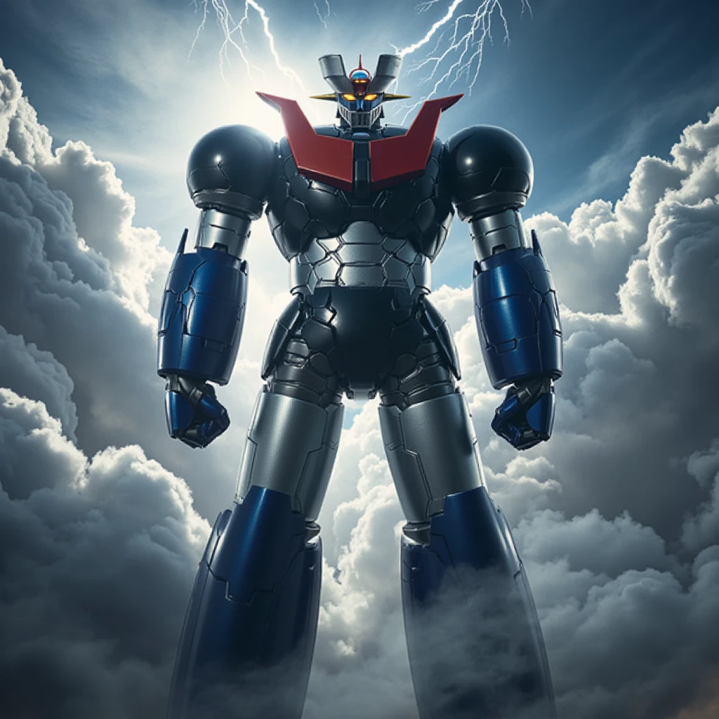  a very realistic giant version of the great Mazinger Z, 　thunder　god々Shii　Cumulonimbus clouds glow 