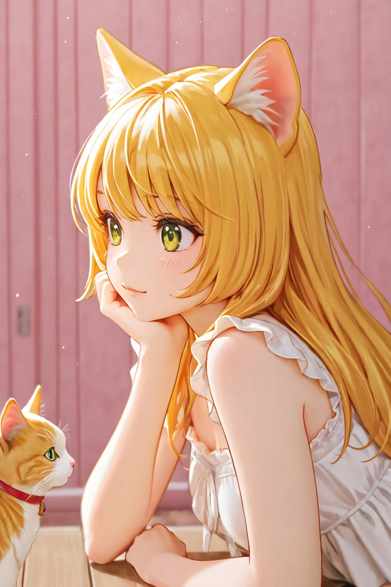  yellow hair ,Long hair style , cat ears,female,A yellow cat