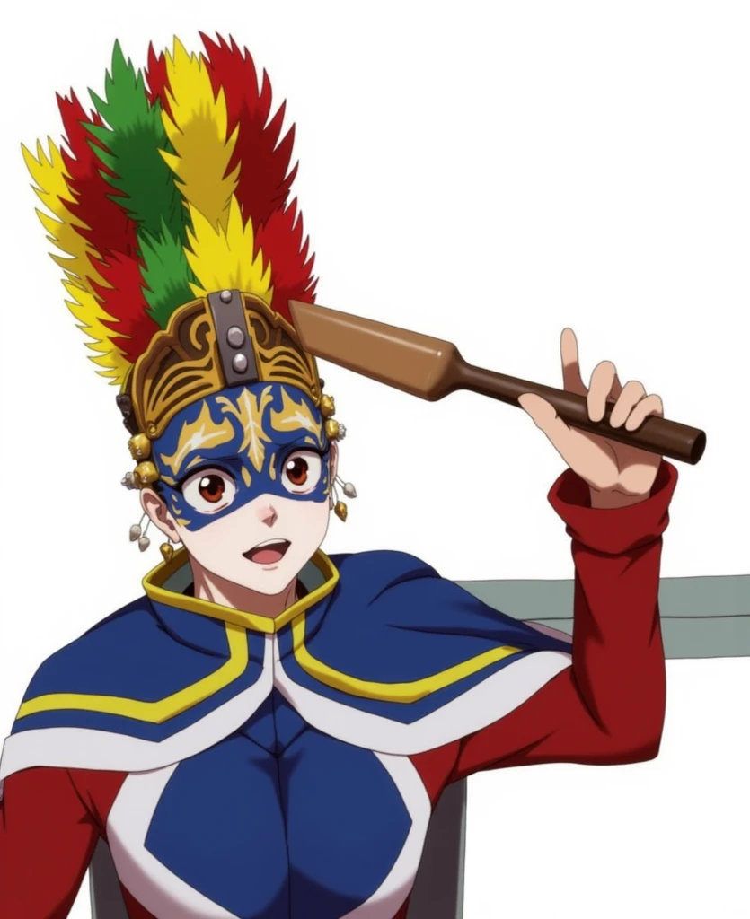  realistic image (1:1) ( work of art) (anime)  ( joy and say version ) (Barranquilla Carnival)  draw an anime character according to the (Congo costume ) del Barranquilla Carnival.   