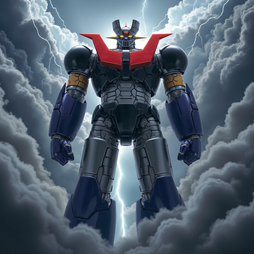  a very realistic giant version of the great Mazinger Z, 　thunder　god々Shii　Cumulonimbus clouds glow 