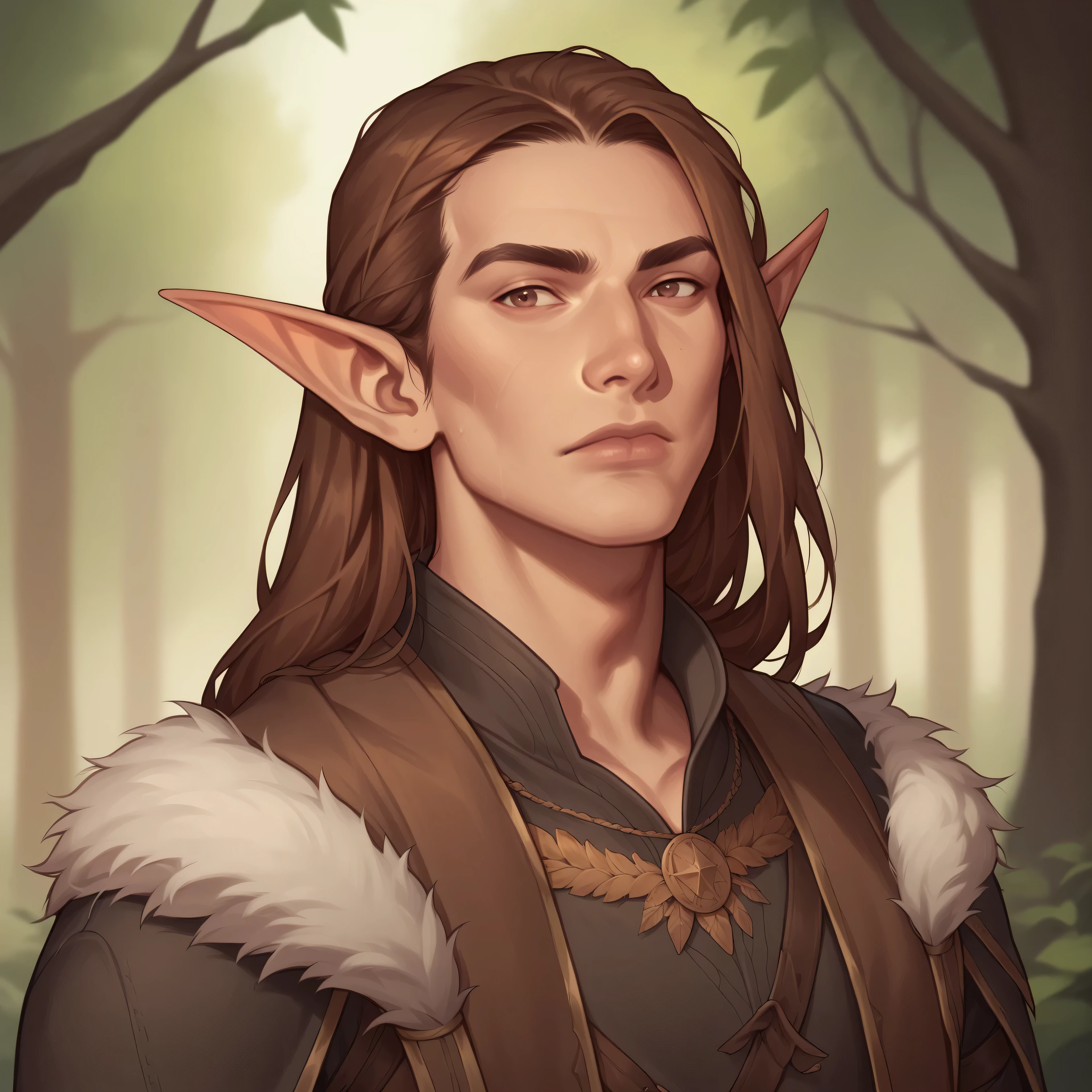 (((handsome, high quality, comics style, detailed face))), score_9, score_8_up, score_7_up, BREAK, bust shoot view, solo, A 40-years-old man:1.1, male elf, long brown hair, wide neck, pointed ears, druid warrior, fur clothes, (upper body:1.1), contempt expression, tundra, fantasy outside, blurred background, Expressiveh, DeepNegative_xl_v1, detailxl, zPDXL2