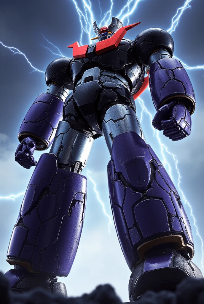 A very realistic version of the strongest giant robot 、 Mazinger Z in steel,   Great Mazinger standing 100 meters high in a combat position.thunder　