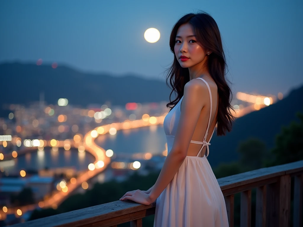 (32K:1.9, Highest quality, masterpiece, Ultra-high resolution), Professional camera work:1.6, Very detailedな肌と顔の質感:1.3, attractive肖像画:1.3, Very accurate, Very detailed, 1 adult Japanese female, ((Amazing night view from the rooftop, The moonlight at night illuminates my body)), (Satin Red Nightgown:0.5), Incredibly slim body, Fair skin, elegant, Expressions of sadness, (Big eyes that exude beautiful eroticism:0.8, Sad expression:1.0, I love you with all my heart:0.8, Open your mouth a little, lipstick, Feel the beautiful eroticism:0.8), (Wet dark brown medium length hair), Candles, Mid-chest, Earrings, necklace, bracelet, Sensual sitting position, (romantic, dramatic, mysterious), Object of admiration, format, artistic, Innovative, attractive, Stimulate the, Extreme, Tilt, ((Adult charm, Feminine charm, Hair blowing in the wind))