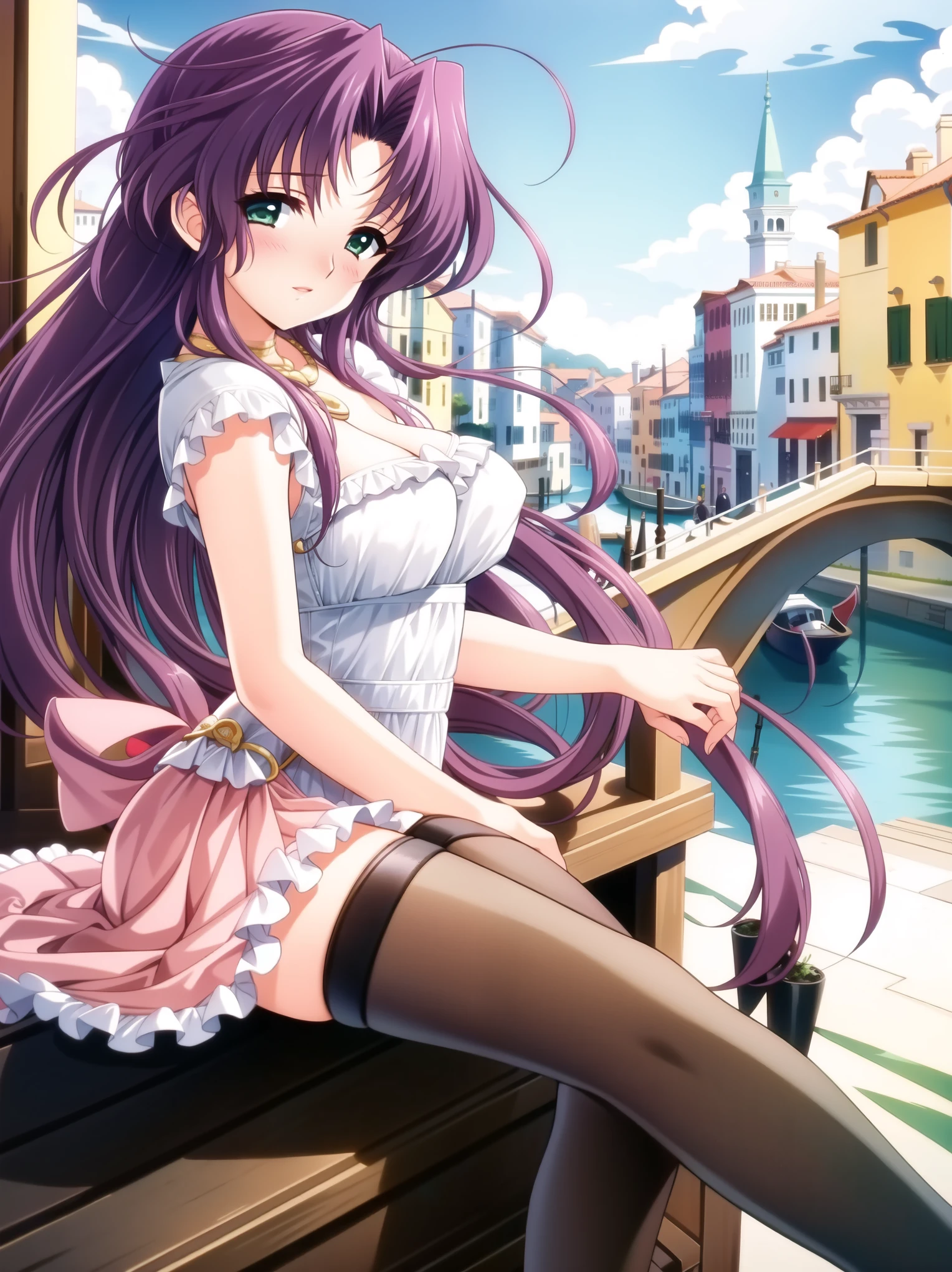 (Girl riding a gondola on a Venice canal:1.0),Aoi sakura , holding hands