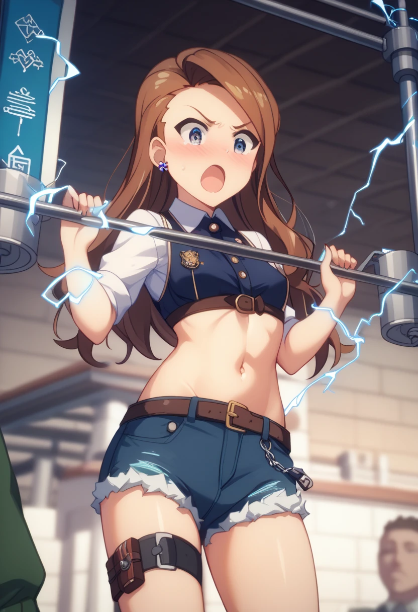 Minase Iori、 small breasts、 brown hair、 objects、 electric shock to the nipple 、((Electricity is applied to the pussy with an electric current pipe))、 hurts、torture、Blitz、Public Execution、 ahehe