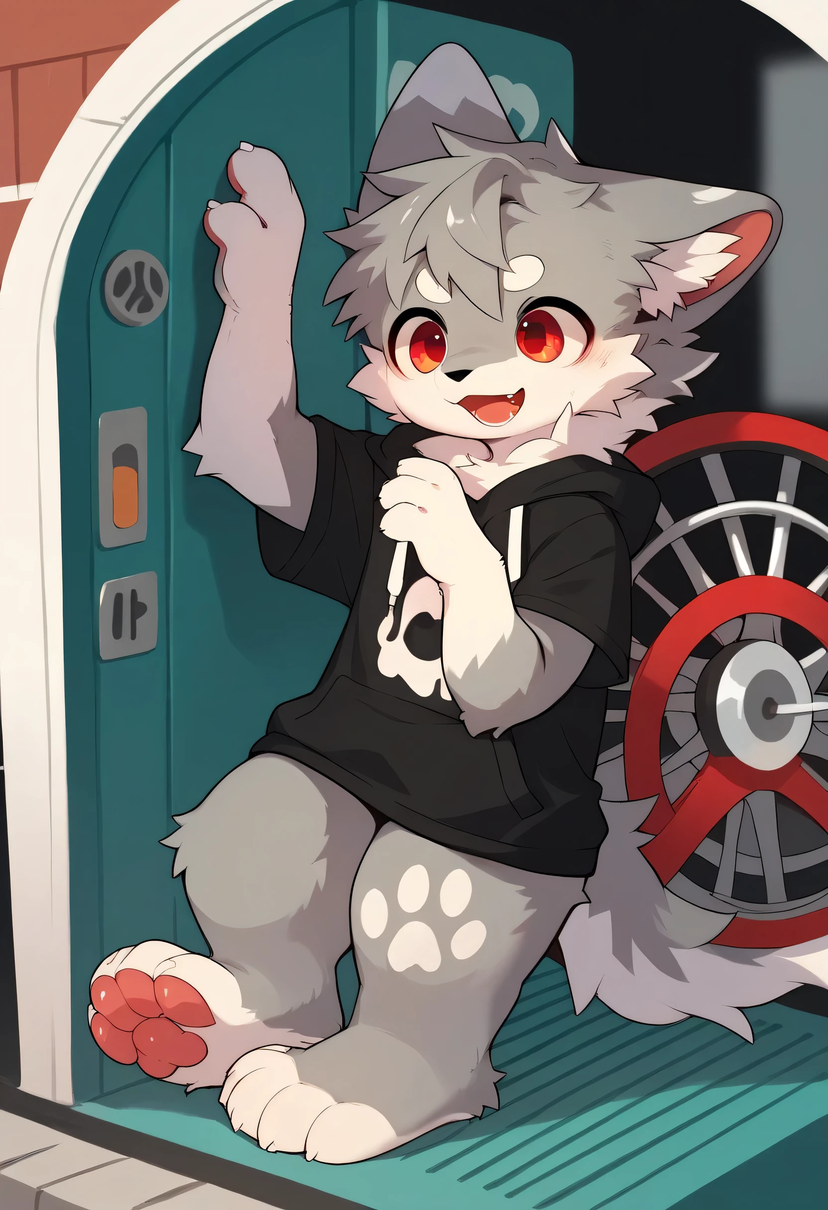 very detailedな, very detailed, gray white hair ,,male,I'm looking forward to looking at the bones ,Wolf pelt, excited,participate, cute face, like fluffy fur,Horny maleの子, Akai's first wheel,Cute ears,Fluffy ears ,Fluffy ears , show me your legs ,My paws ,Black back alone ,Dropped ears,Get on the train, crowded trains near the door,You can see the black short sleeve hoodie