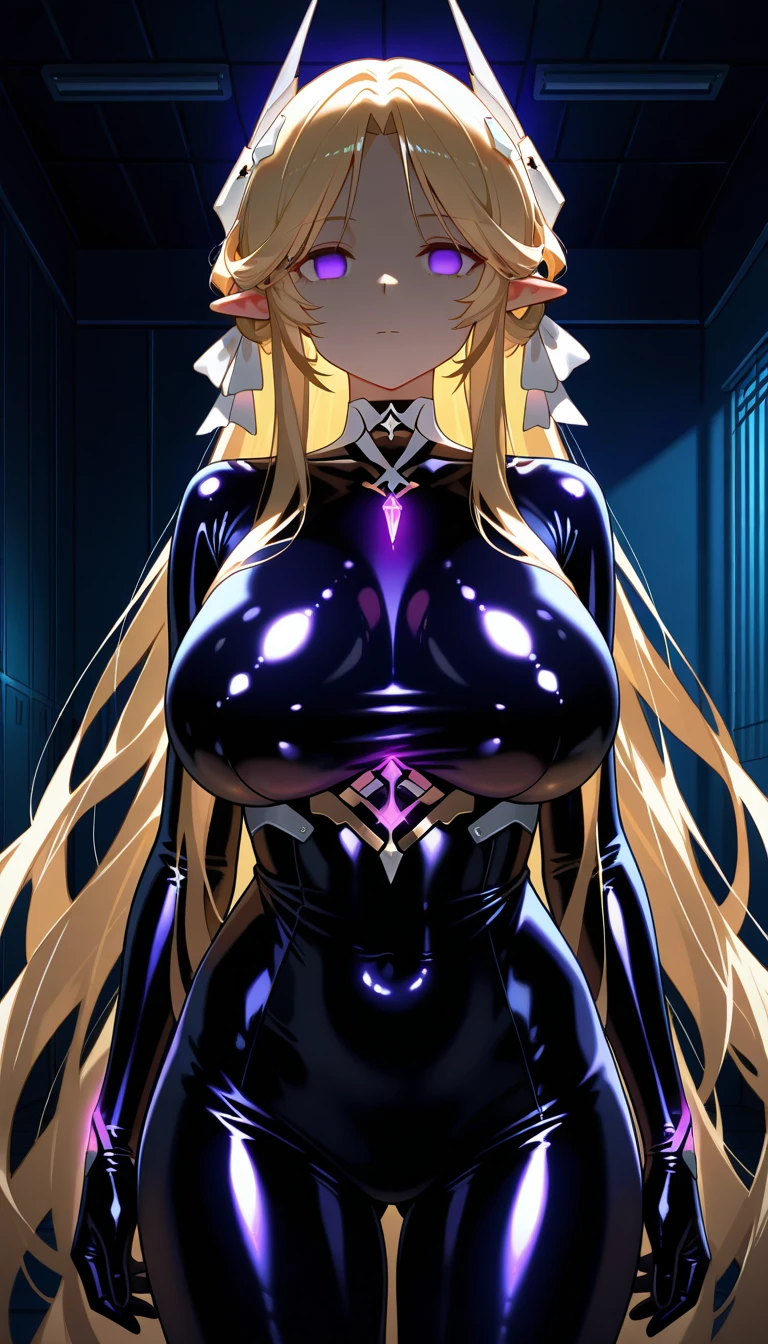 ((Highest quality)), ((masterpiece)), (detailed), （Perfect Face）、The woman is a naked, beautiful alien queen, Tiare, a beautiful female alien with green eyes and medium-long blonde hair, and an alien body.、The woman is in the alien nest