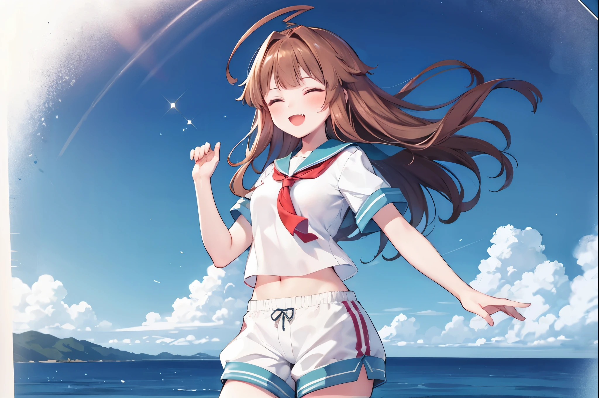 White competitive swimsuit Brown wavy hair Young sister Great style A gentle smile She's wearing nothing but her swimsuit