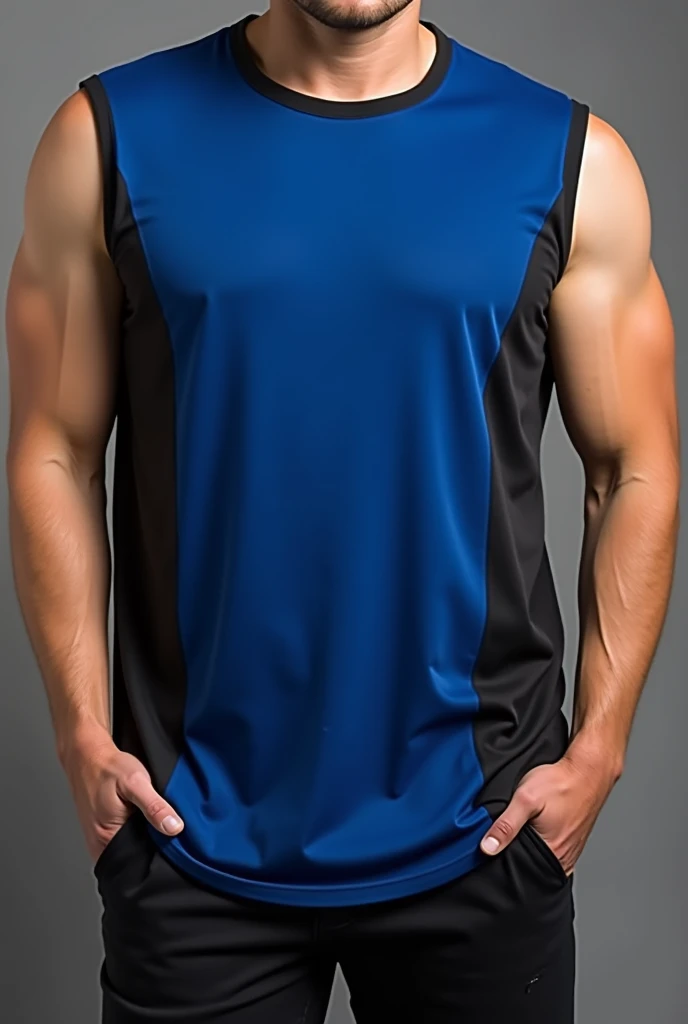 Muscle man with blue shirt on a beach